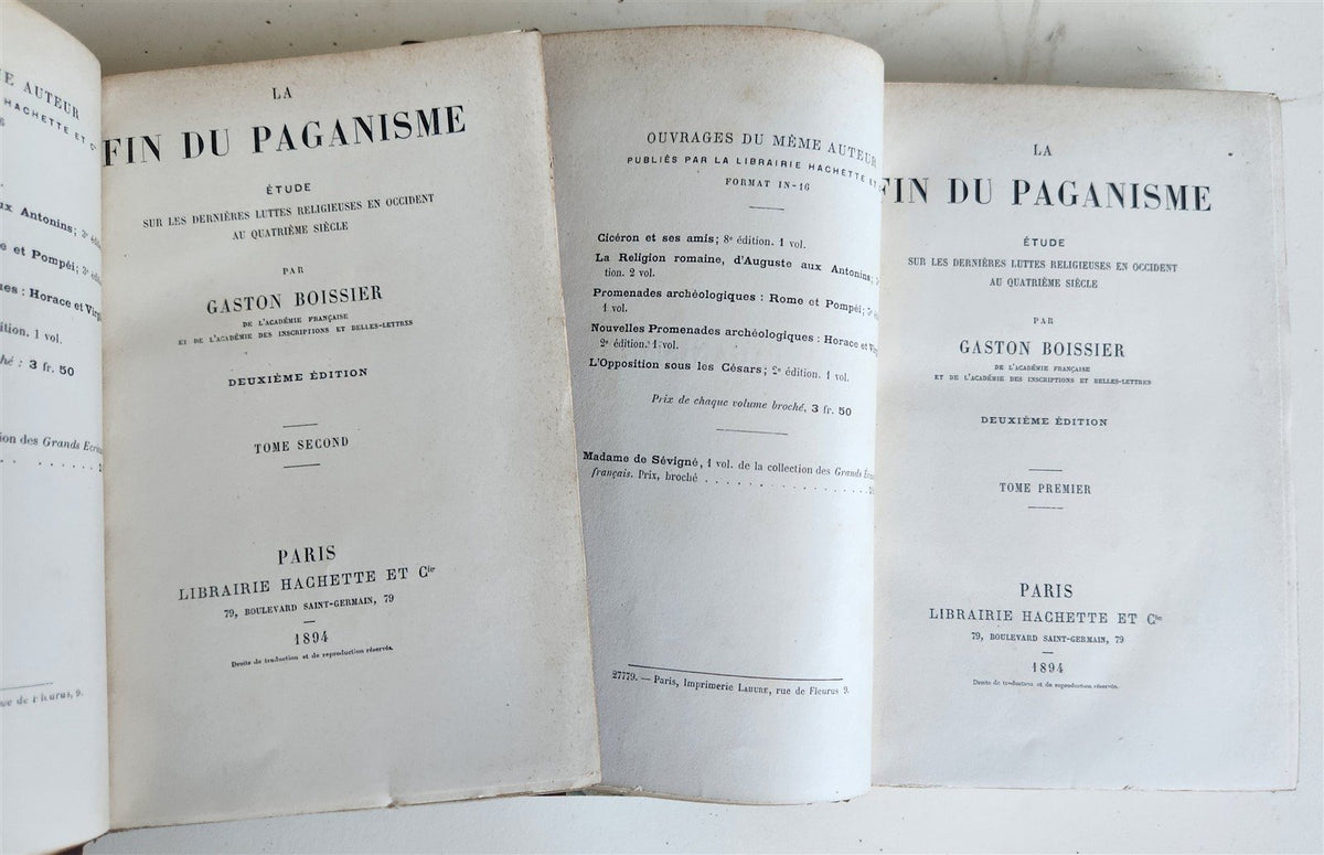 1894 LA FIN DU PAGANISME antique 2 VOLUMES in French