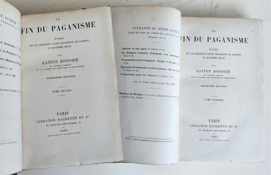 1894 LA FIN DU PAGANISME antique 2 VOLUMES in French