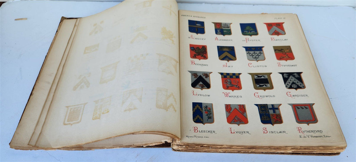 1886 AMERICA HERALDICA illustrated COATS of ARMS CRESTS & MOTTOES antique