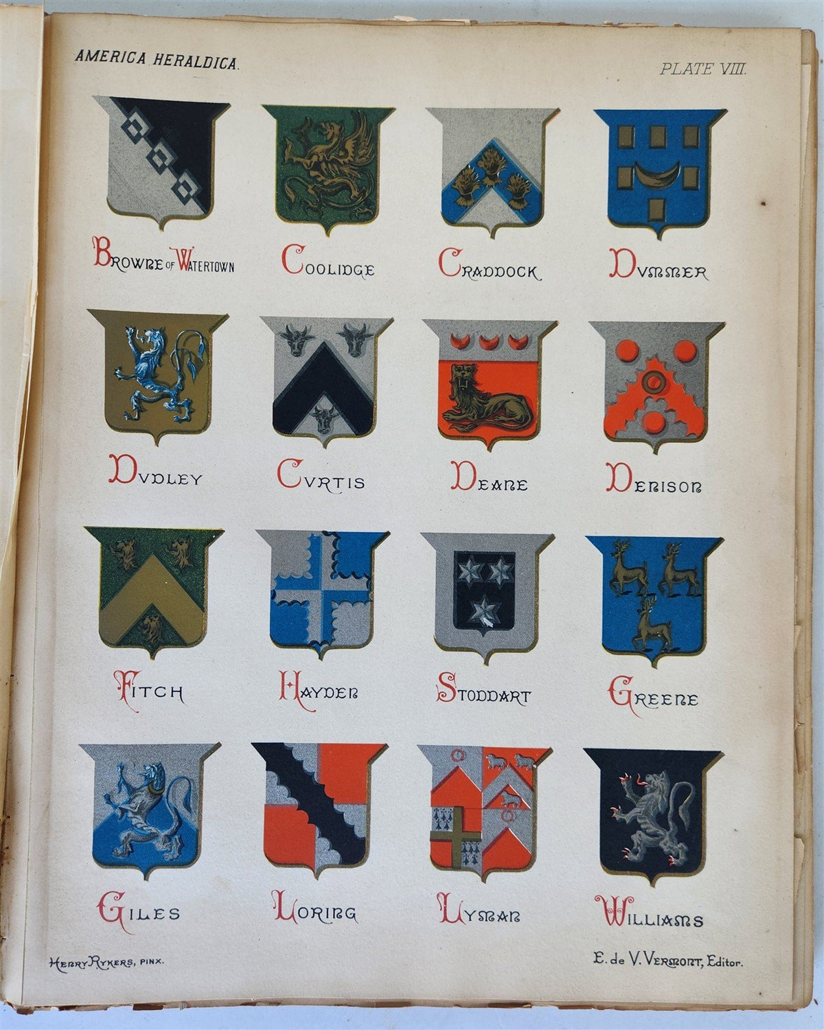 1886 AMERICA HERALDICA illustrated COATS of ARMS CRESTS & MOTTOES antique
