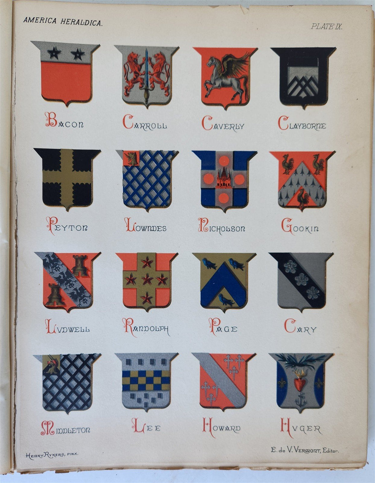1886 AMERICA HERALDICA illustrated COATS of ARMS CRESTS & MOTTOES antique