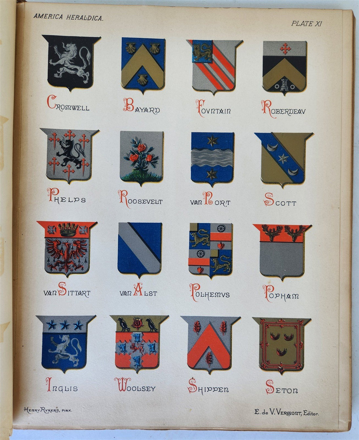 1886 AMERICA HERALDICA illustrated COATS of ARMS CRESTS & MOTTOES antique