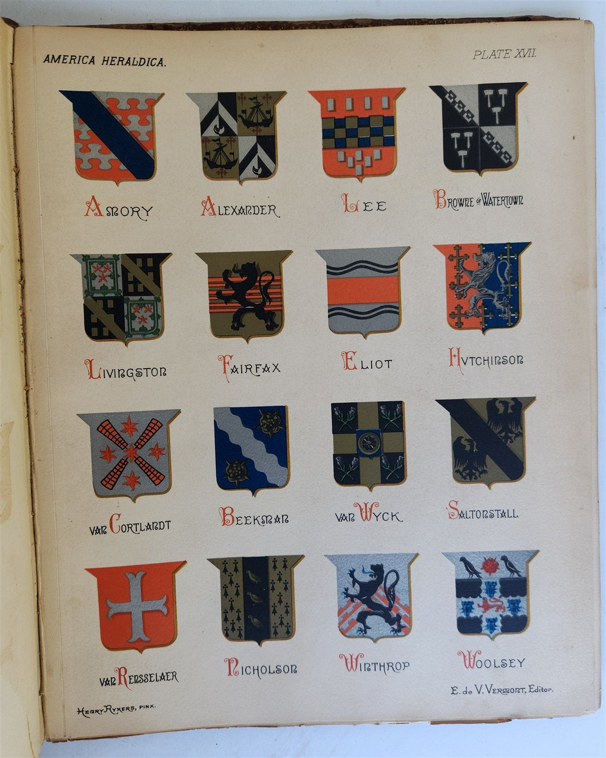 1886 AMERICA HERALDICA illustrated COATS of ARMS CRESTS & MOTTOES antique