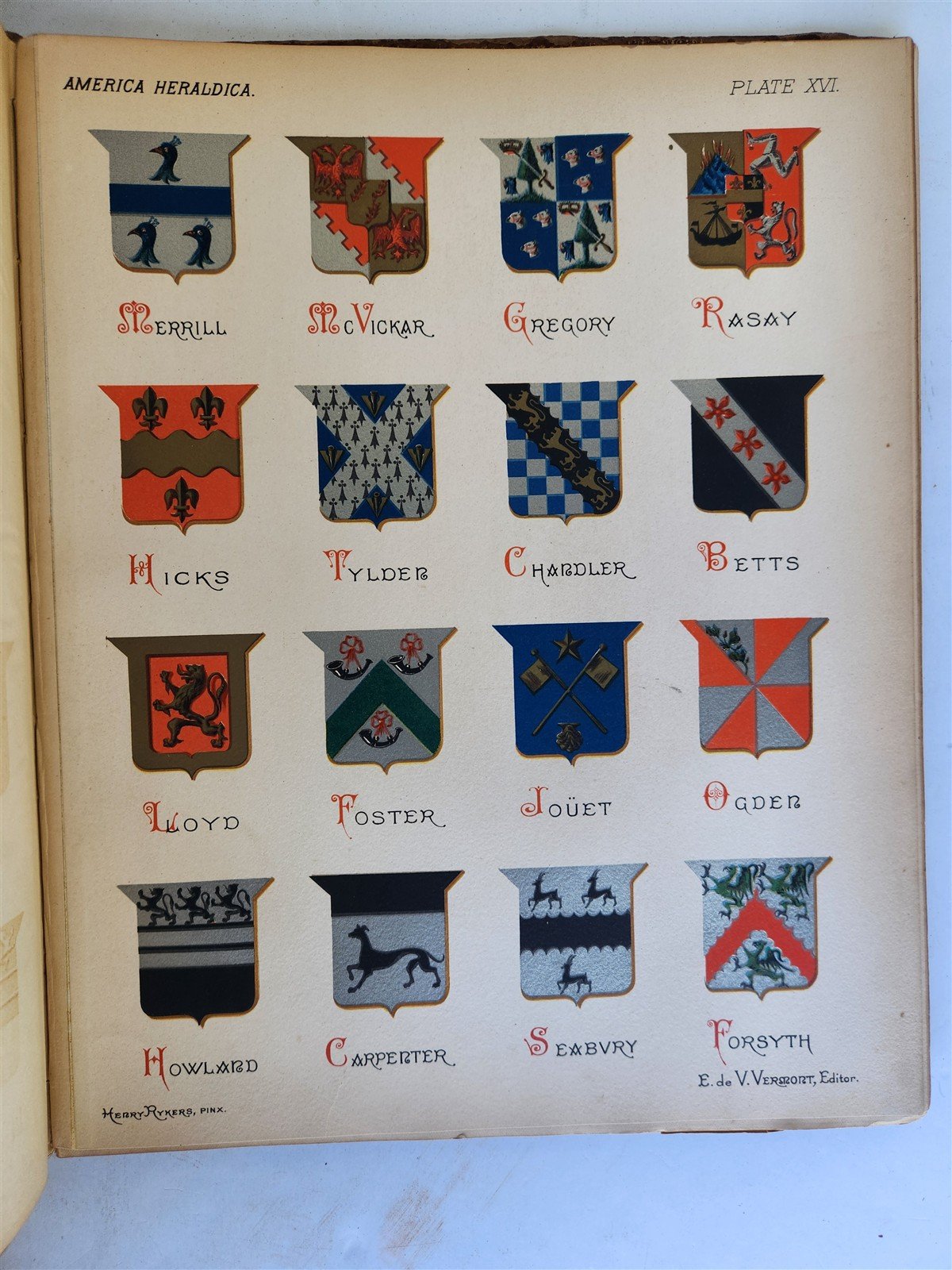 1886 AMERICA HERALDICA illustrated COATS of ARMS CRESTS & MOTTOES antique