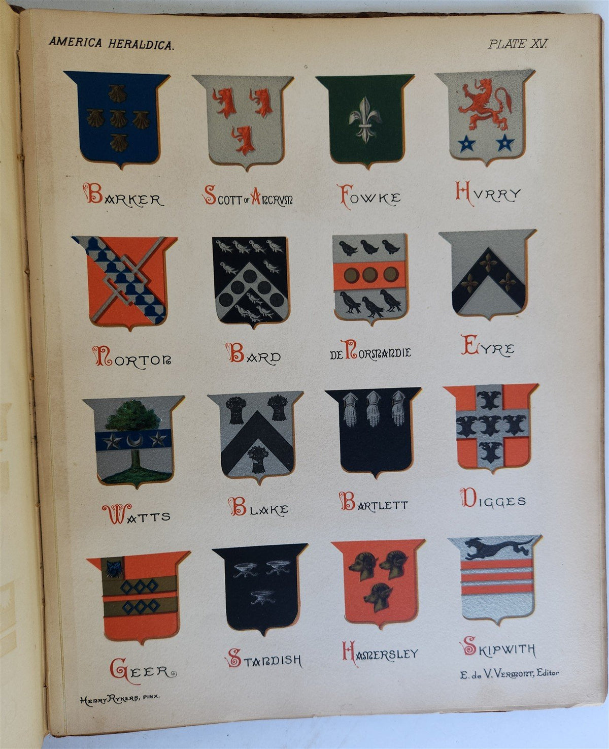 1886 AMERICA HERALDICA illustrated COATS of ARMS CRESTS & MOTTOES antique