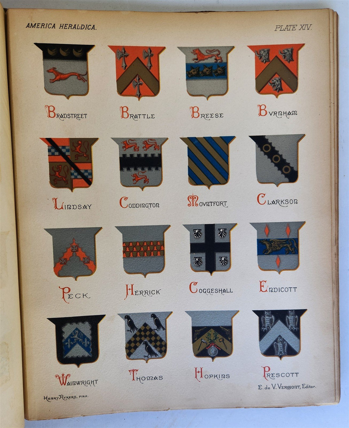 1886 AMERICA HERALDICA illustrated COATS of ARMS CRESTS & MOTTOES antique