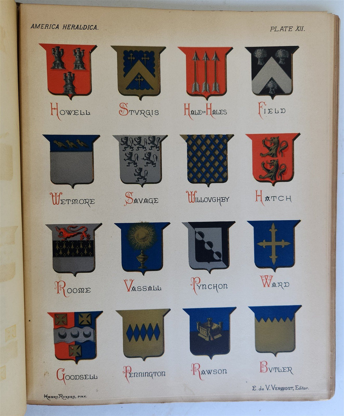 1886 AMERICA HERALDICA illustrated COATS of ARMS CRESTS & MOTTOES antique