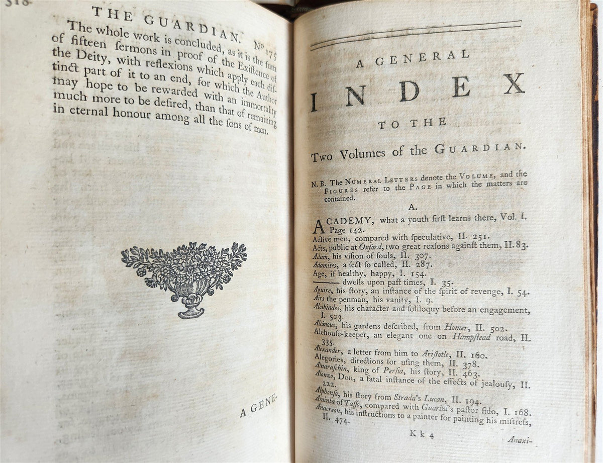 1760 THE GUARDIAN 2 volumes ANTIQUE