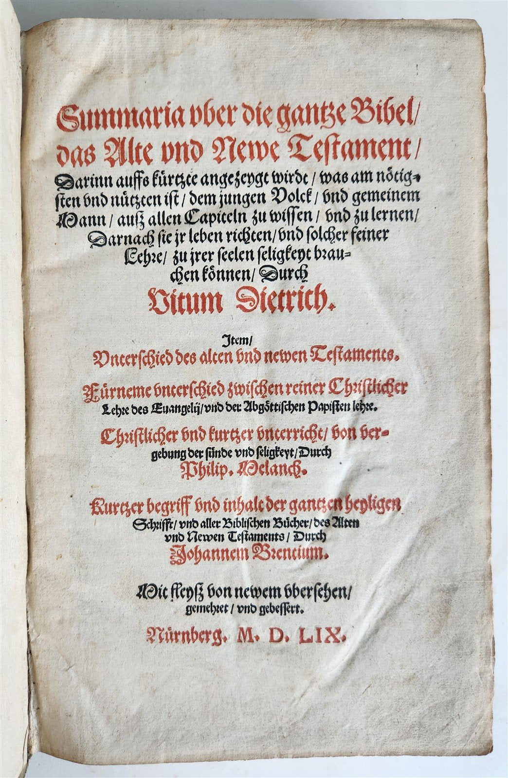 1559 BIBLE COMMENTARIES in GERMAN by Veit Dietrich ANTIQUE pigskin bound FOLIO
