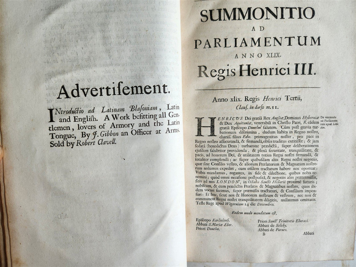 1685 All Summons of Nobility to Great Councils & Parliaments of Realm ANTIQUE
