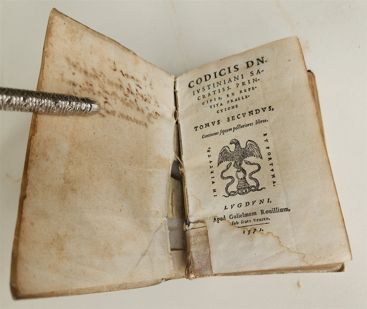 1571 LAW 2 volumes Codex Justiniani VELLUM BOUND antique Corpus Juris Civilis