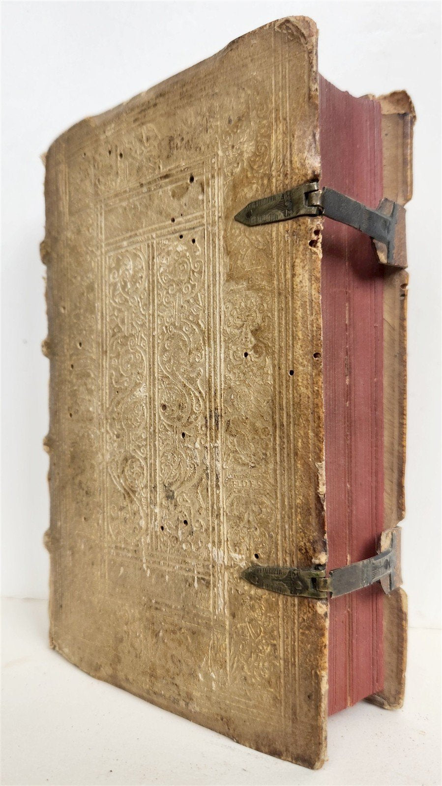 1589 ROBERTO BELLARMINI THEOLOGY 16th CENTURY PIGSKIN BINDING w/ CLASPS antique