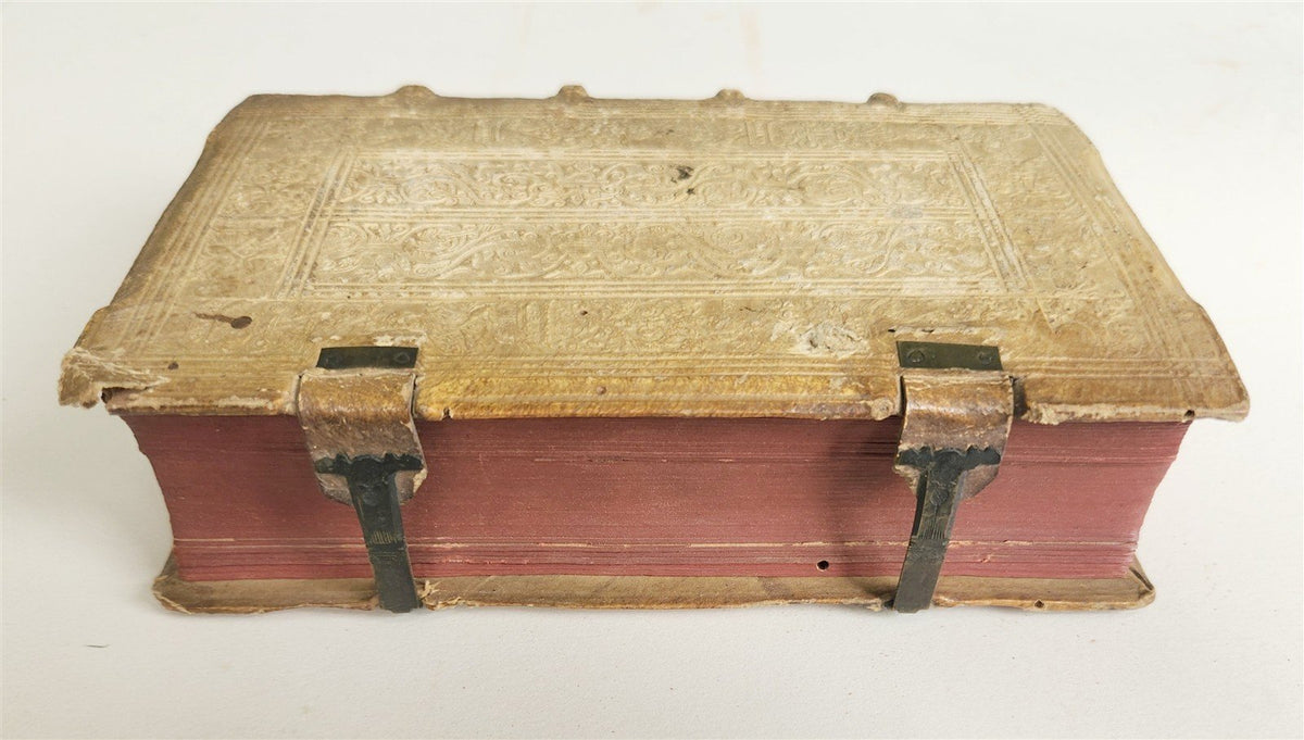 1589 ROBERTO BELLARMINI THEOLOGY 16th CENTURY PIGSKIN BINDING w/ CLASPS antique