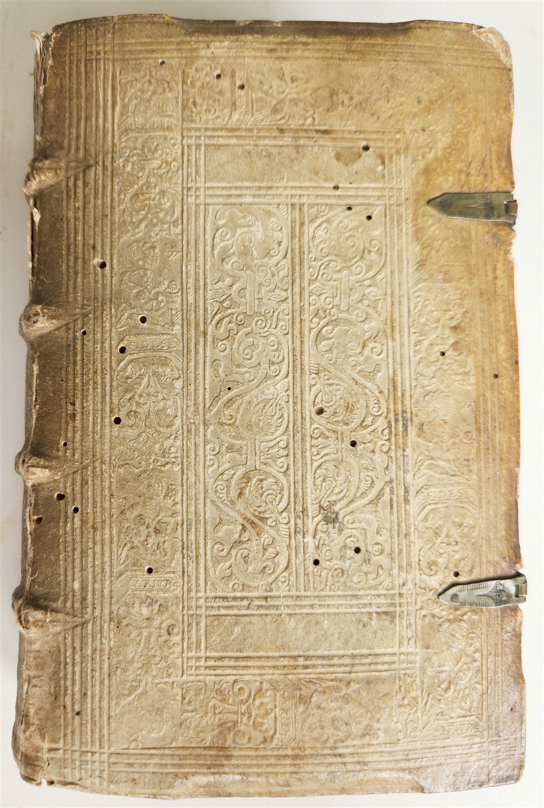 1589 ROBERTO BELLARMINI THEOLOGY 16th CENTURY PIGSKIN BINDING w/ CLASPS antique