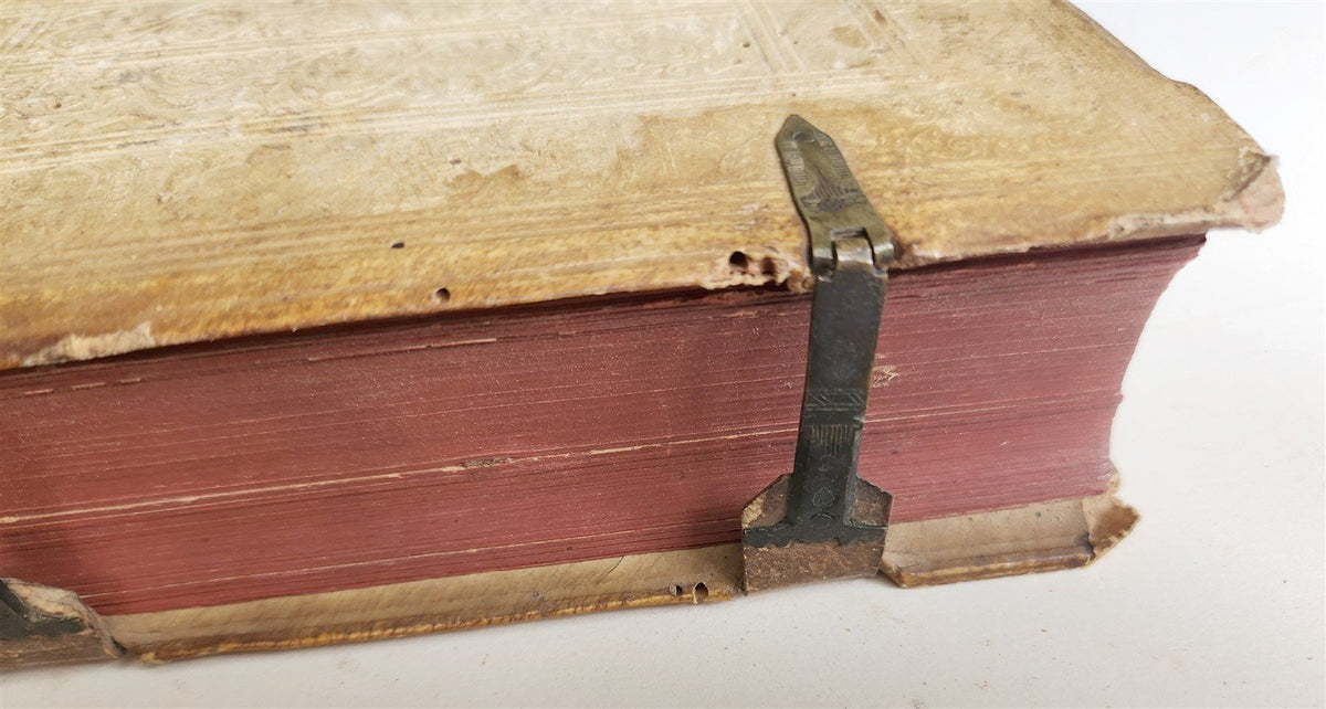 1589 ROBERTO BELLARMINI THEOLOGY 16th CENTURY PIGSKIN BINDING w/ CLASPS antique