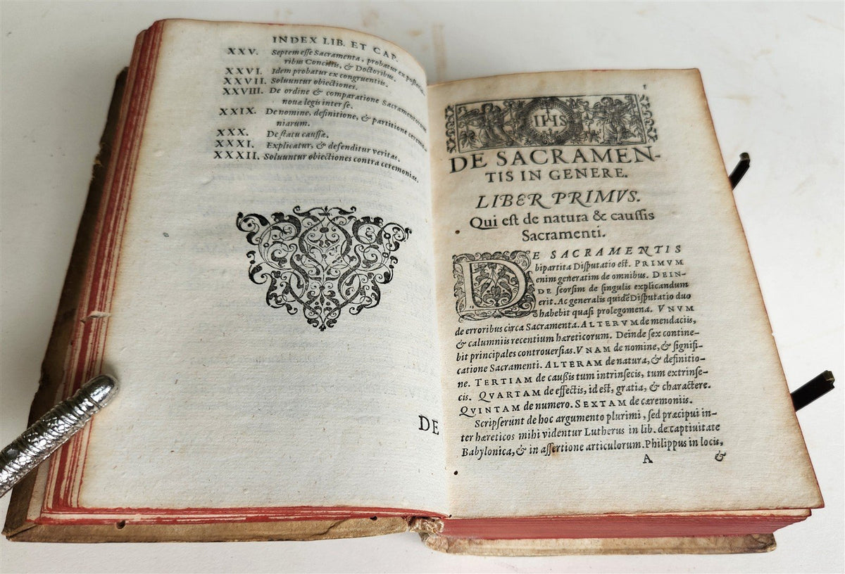 1589 ROBERTO BELLARMINI THEOLOGY 16th CENTURY PIGSKIN BINDING w/ CLASPS antique