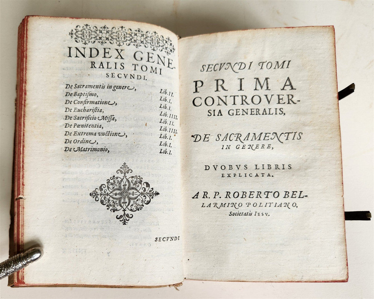 1589 ROBERTO BELLARMINI THEOLOGY 16th CENTURY PIGSKIN BINDING w/ CLASPS antique