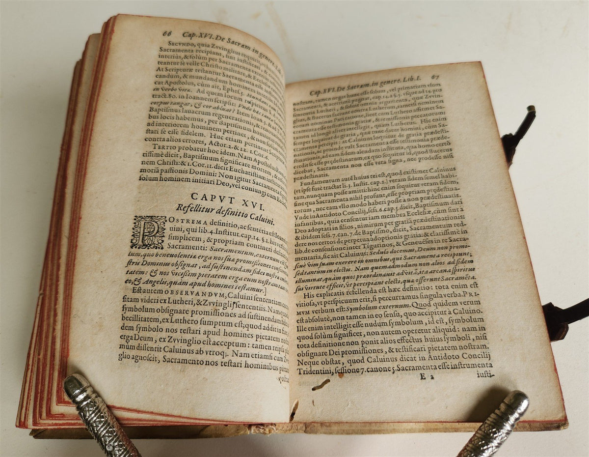 1589 ROBERTO BELLARMINI THEOLOGY 16th CENTURY PIGSKIN BINDING w/ CLASPS antique
