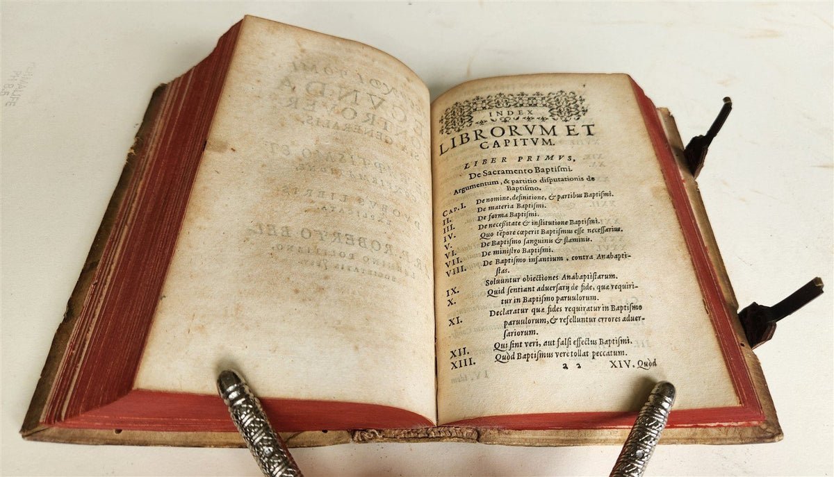 1589 ROBERTO BELLARMINI THEOLOGY 16th CENTURY PIGSKIN BINDING w/ CLASPS antique
