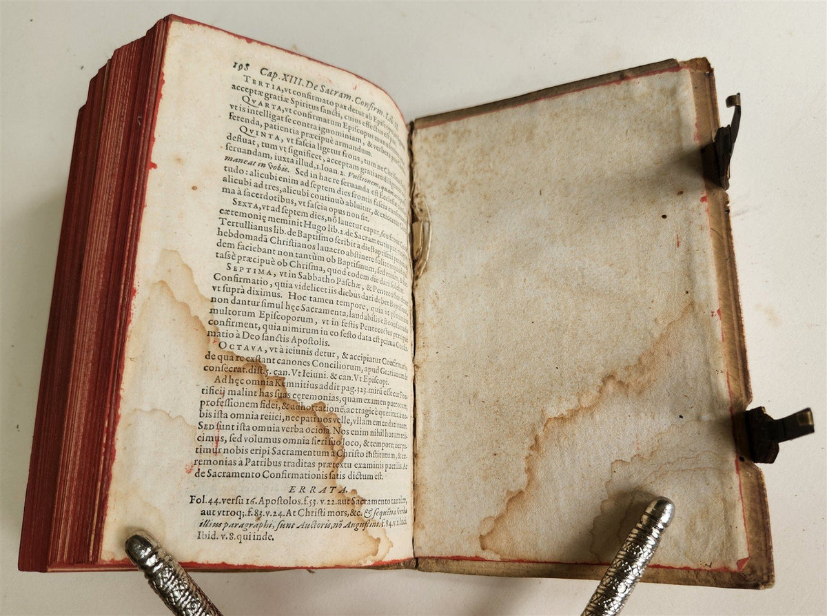 1589 ROBERTO BELLARMINI THEOLOGY 16th CENTURY PIGSKIN BINDING w/ CLASPS antique