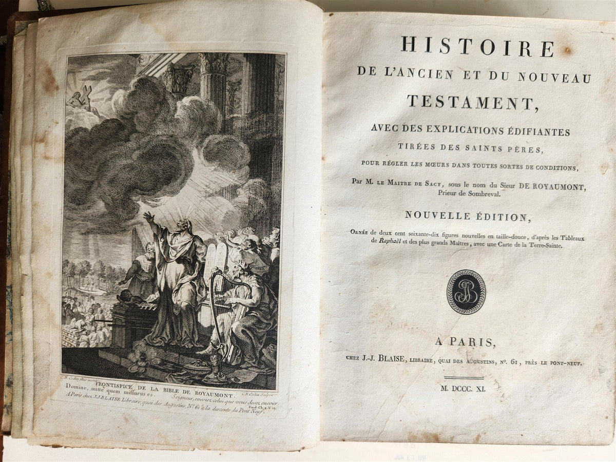1811 BIBLE HISTORY in FRENCH ILLUSTRATED w/ 270 ENGRAVINGS & MAP antique