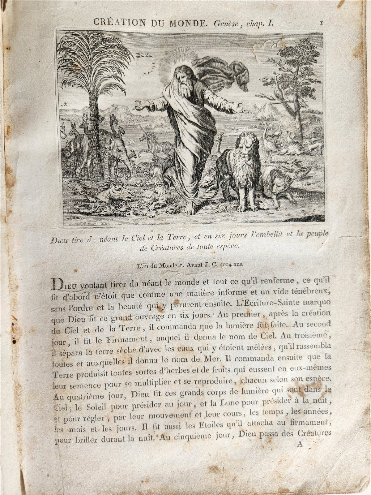 1811 BIBLE HISTORY in FRENCH ILLUSTRATED w/ 270 ENGRAVINGS & MAP antique