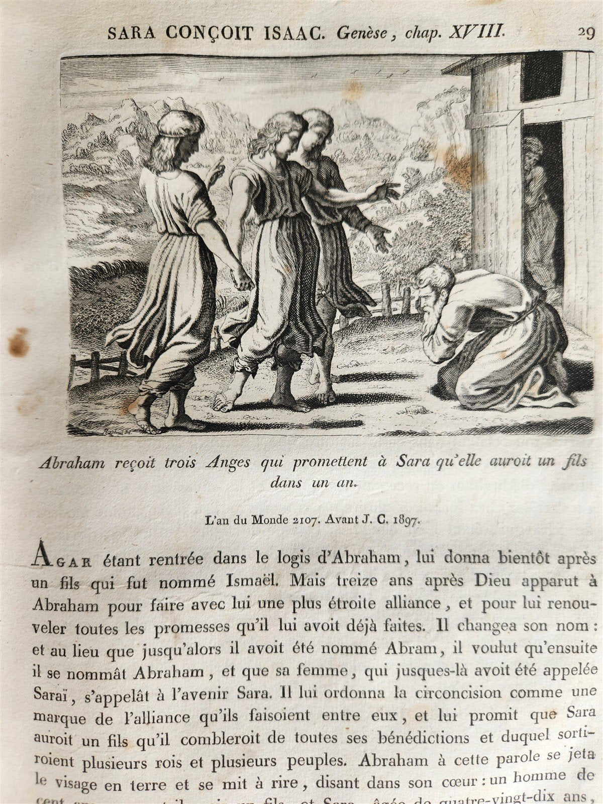 1811 BIBLE HISTORY in FRENCH ILLUSTRATED w/ 270 ENGRAVINGS & MAP antique