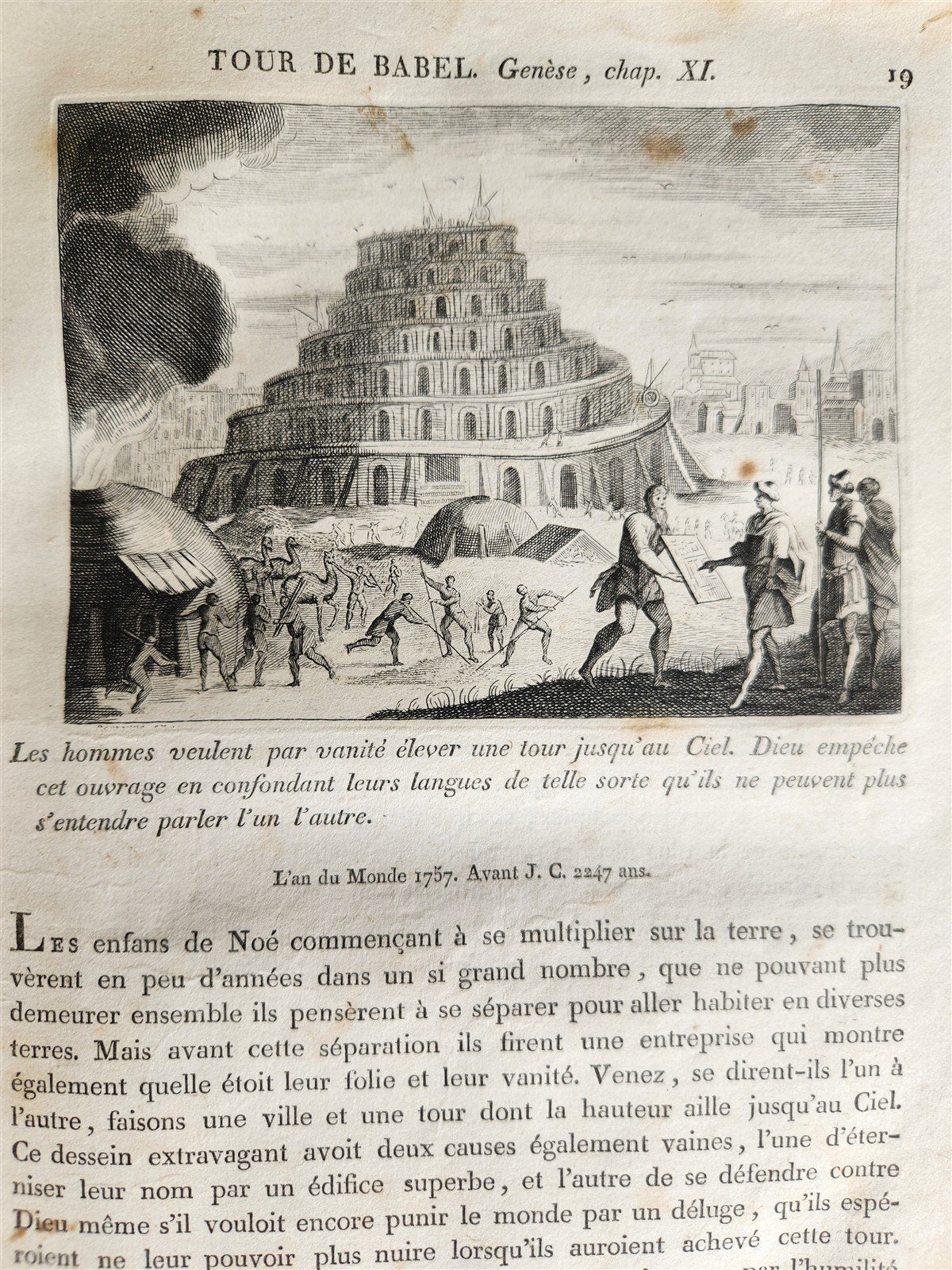 1811 BIBLE HISTORY in FRENCH ILLUSTRATED w/ 270 ENGRAVINGS & MAP antique