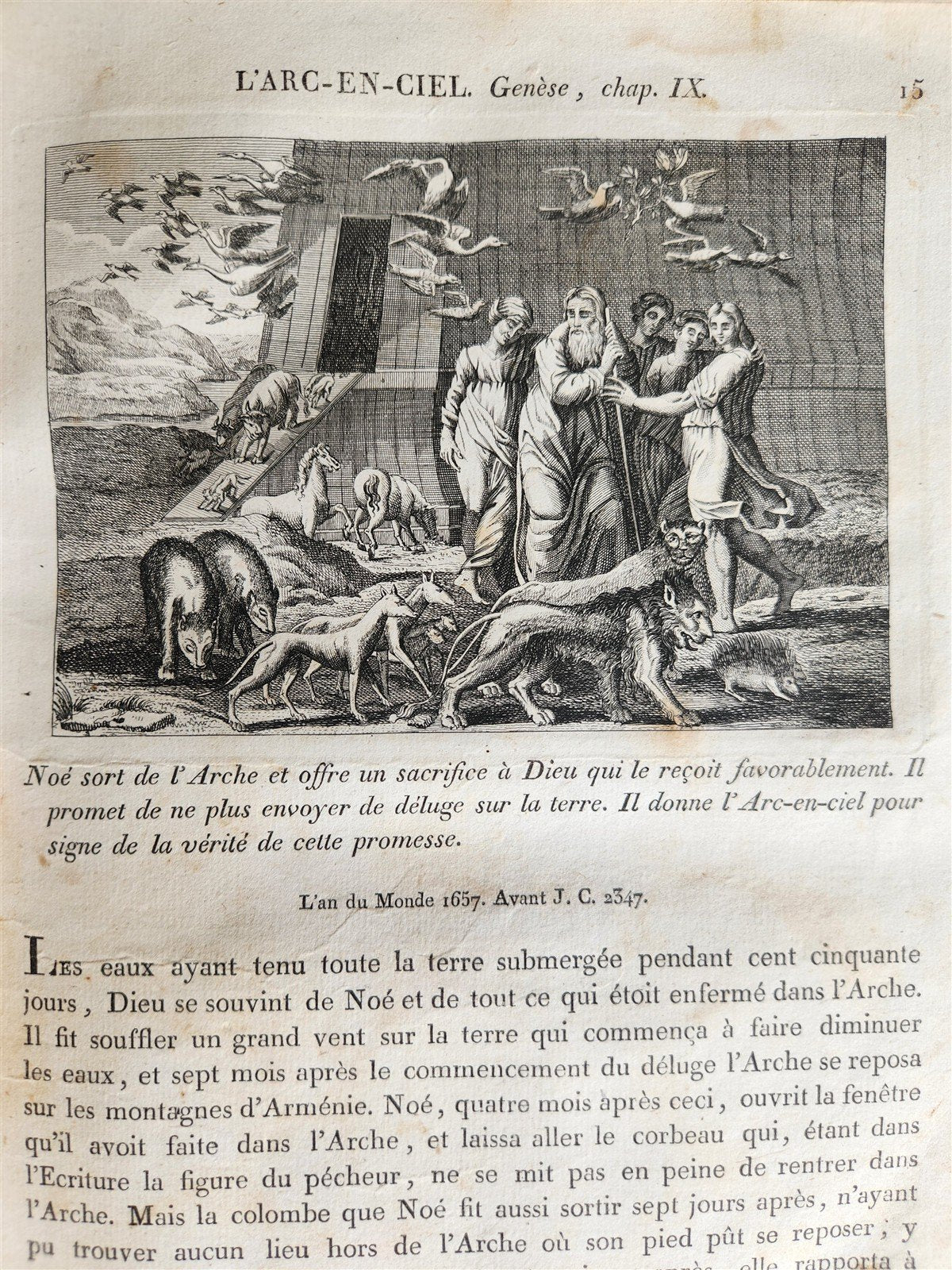 1811 BIBLE HISTORY in FRENCH ILLUSTRATED w/ 270 ENGRAVINGS & MAP antique