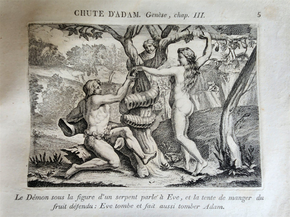 1811 BIBLE HISTORY in FRENCH ILLUSTRATED w/ 270 ENGRAVINGS & MAP antique