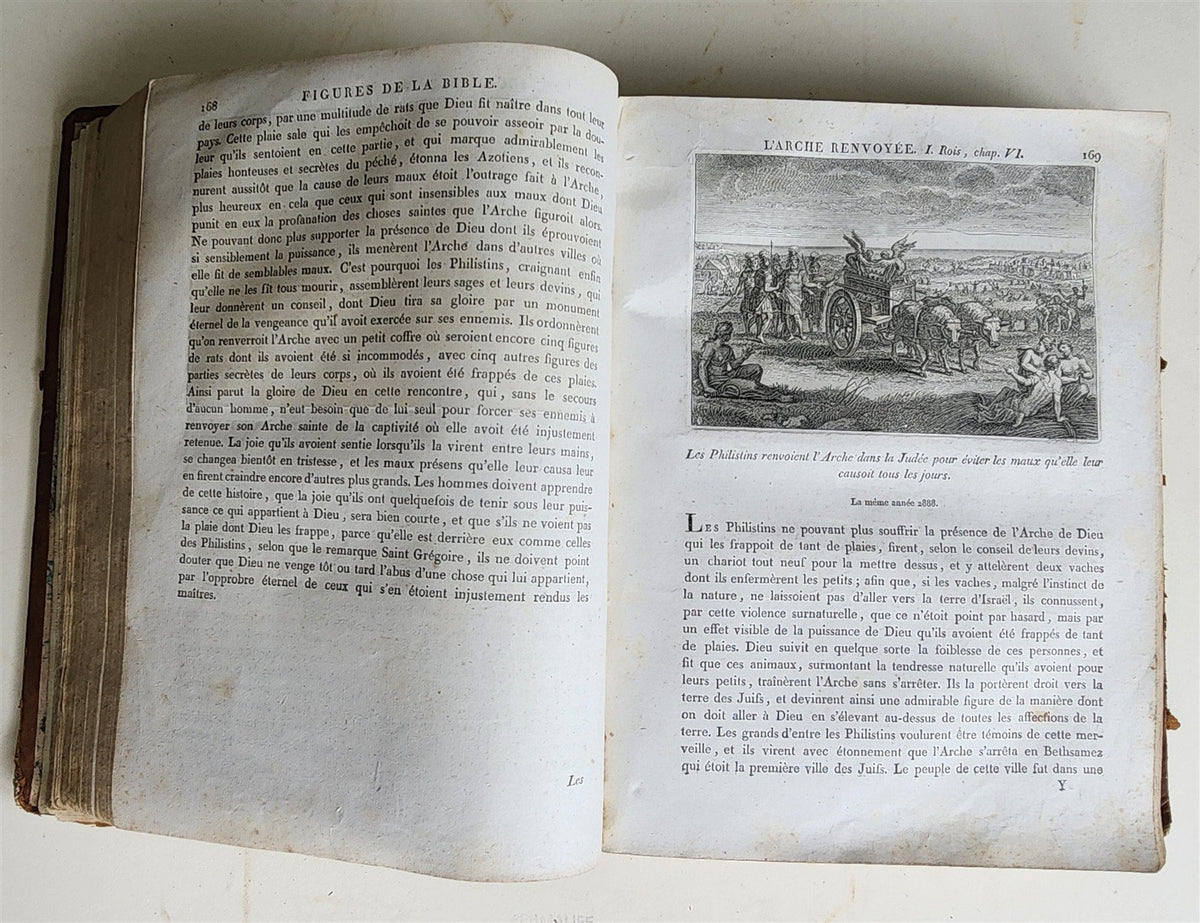 1811 BIBLE HISTORY in FRENCH ILLUSTRATED w/ 270 ENGRAVINGS & MAP antique