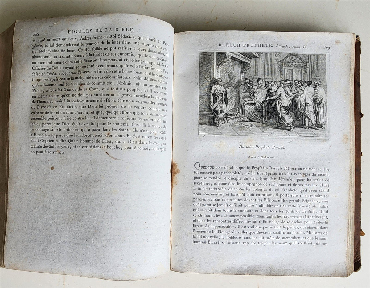 1811 BIBLE HISTORY in FRENCH ILLUSTRATED w/ 270 ENGRAVINGS & MAP antique