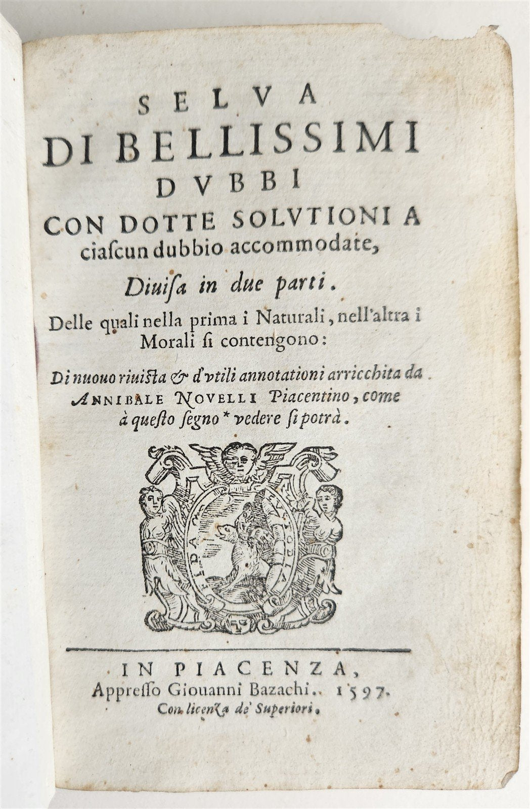 1597 Selva di Bellissimi Dubbi by Ortensio Lando antique VELLUM 16th CENTURY