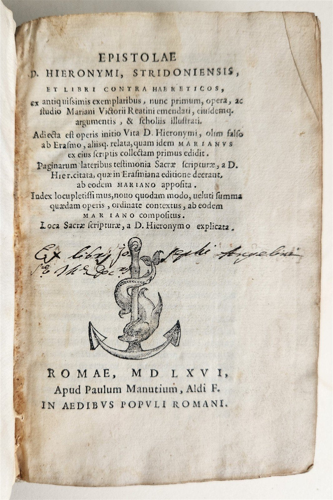 1566 ALDINE PRESS Letters of Saint Jerome antique 16th CENTURY Paolo Manuzio