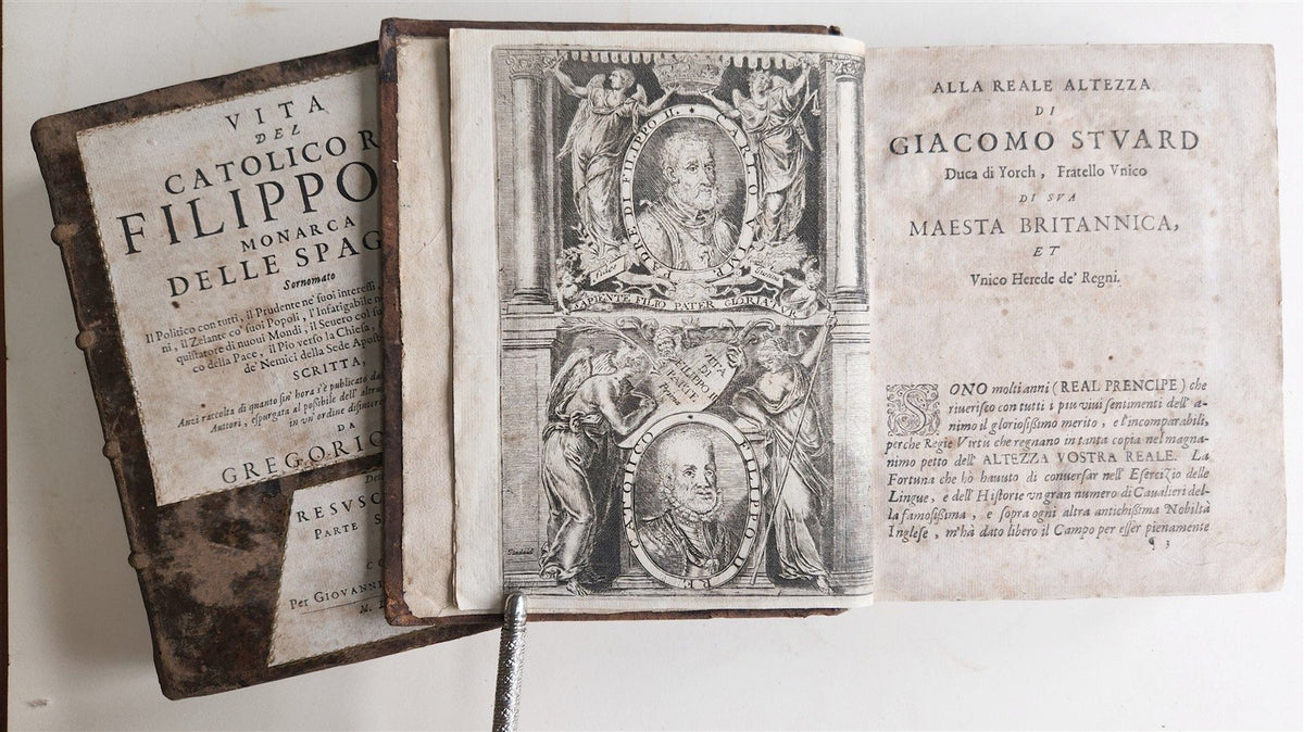 1679 LIFE of CATHOLIC KING PHILIP II of SPAIN antique 2 VOLUMES by Gregory LETI
