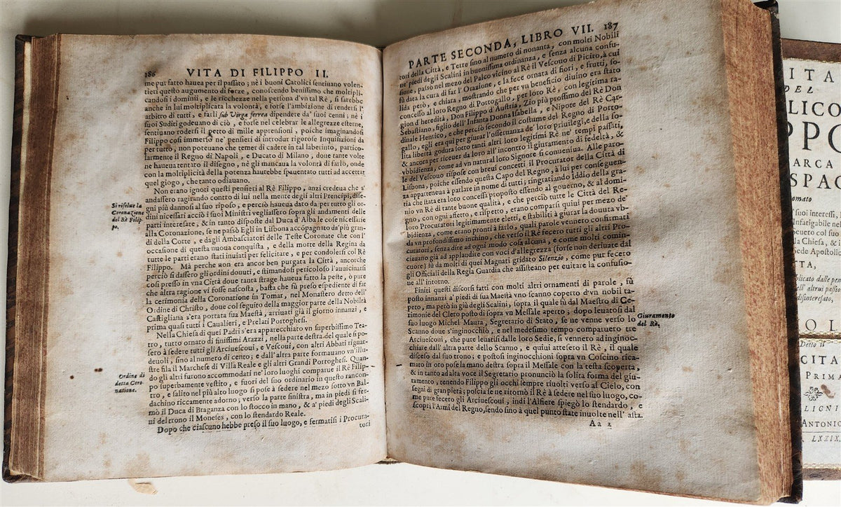 1679 LIFE of CATHOLIC KING PHILIP II of SPAIN antique 2 VOLUMES by Gregory LETI