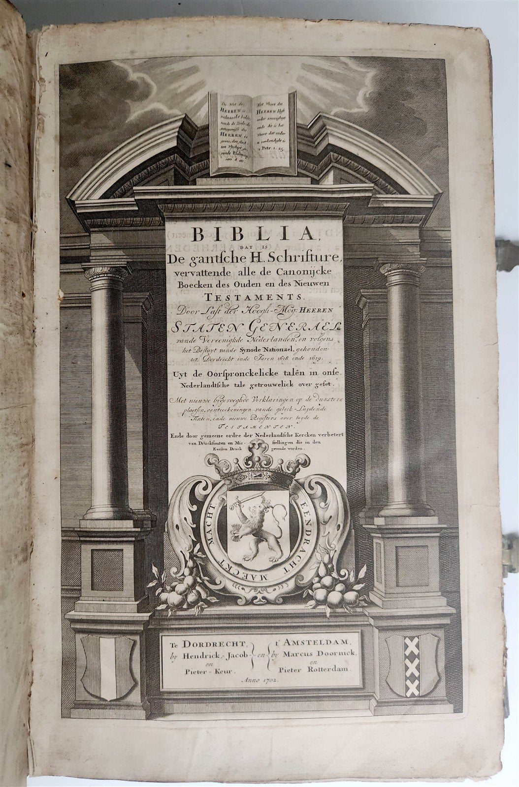 1702 BIBLE in DUTCH MONUMENTAL "KEUR" FOLIO antique ILLUSTRATED w/ 5 MAPS