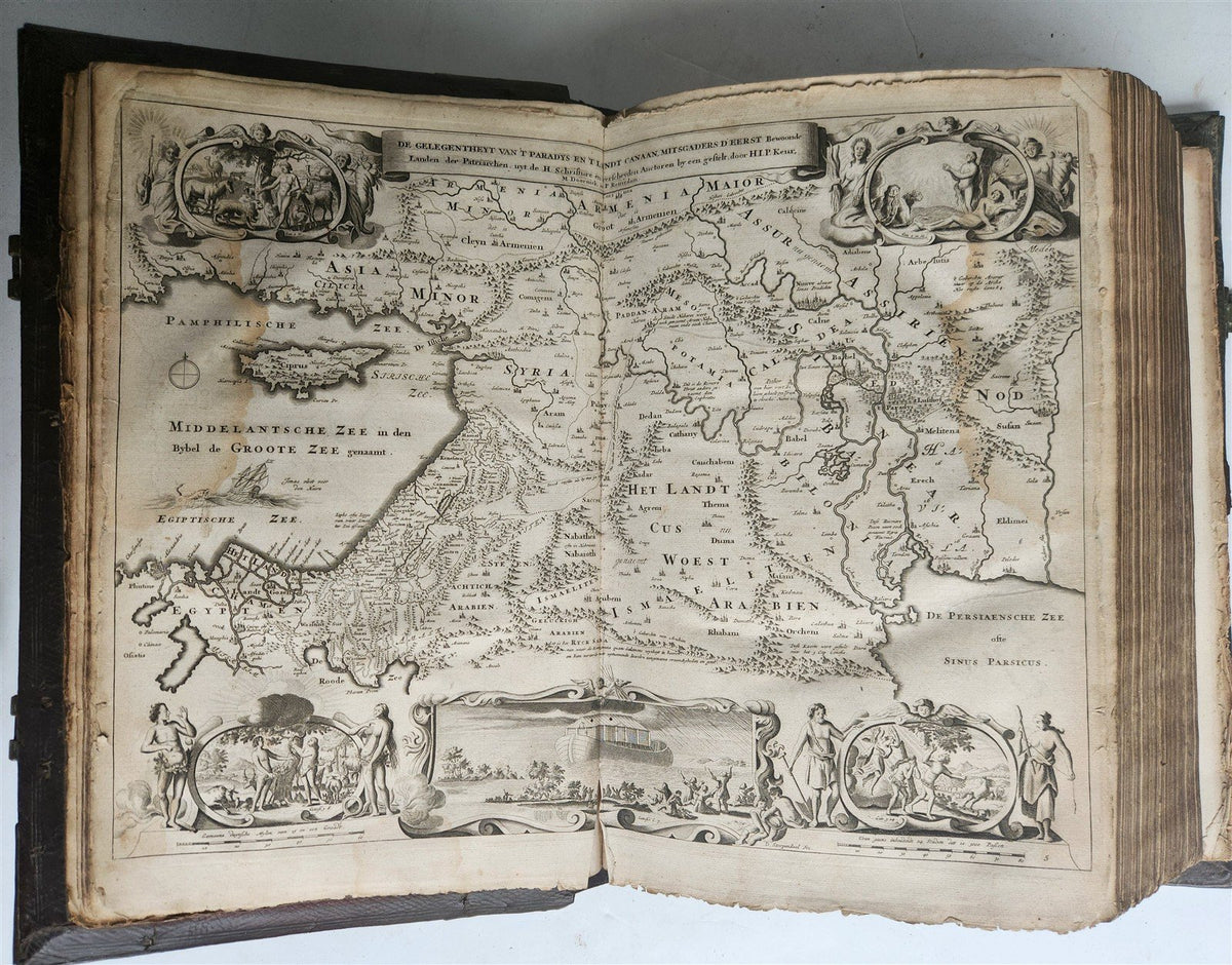 1702 BIBLE in DUTCH MONUMENTAL "KEUR" FOLIO antique ILLUSTRATED w/ 5 MAPS