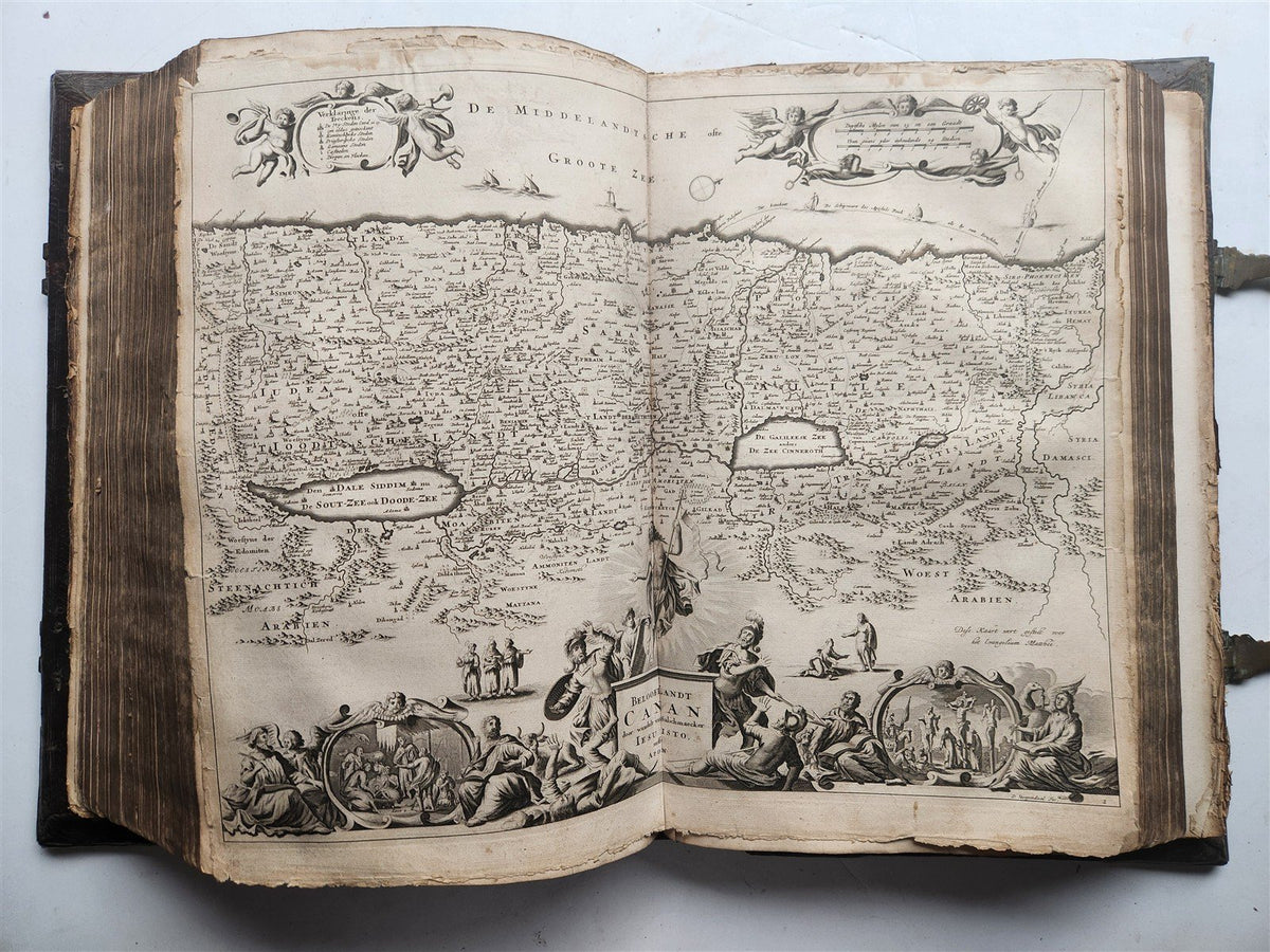 1702 BIBLE in DUTCH MONUMENTAL "KEUR" FOLIO antique ILLUSTRATED w/ 5 MAPS