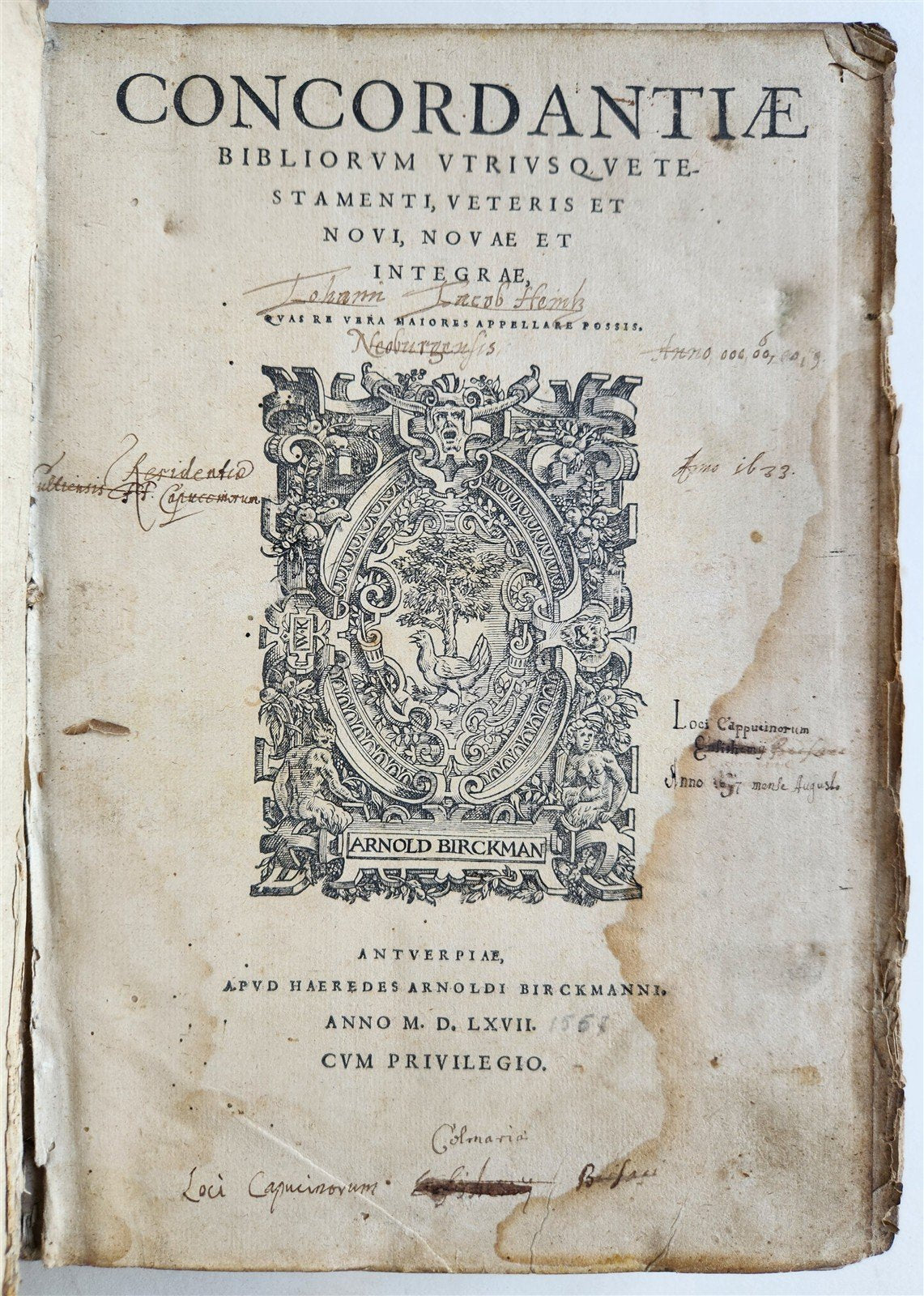 1567 BIBLE CONCORDANCE antique 16th CENTURY BLIND TOOLED PIGSKING BOUND FOLIO