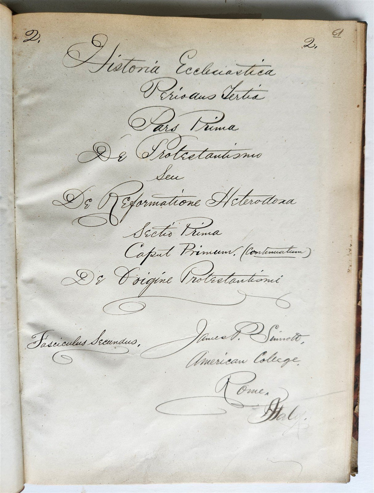1872 MANUSCRIPT on PAPER - ECCLESIASTICAL HISTORY antique