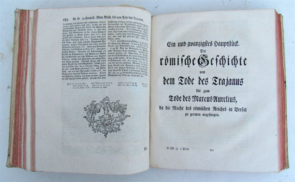1748 WORLD'S HISTORY antique ILLUSTRATED w/ MAP in German VELLUM BOUND