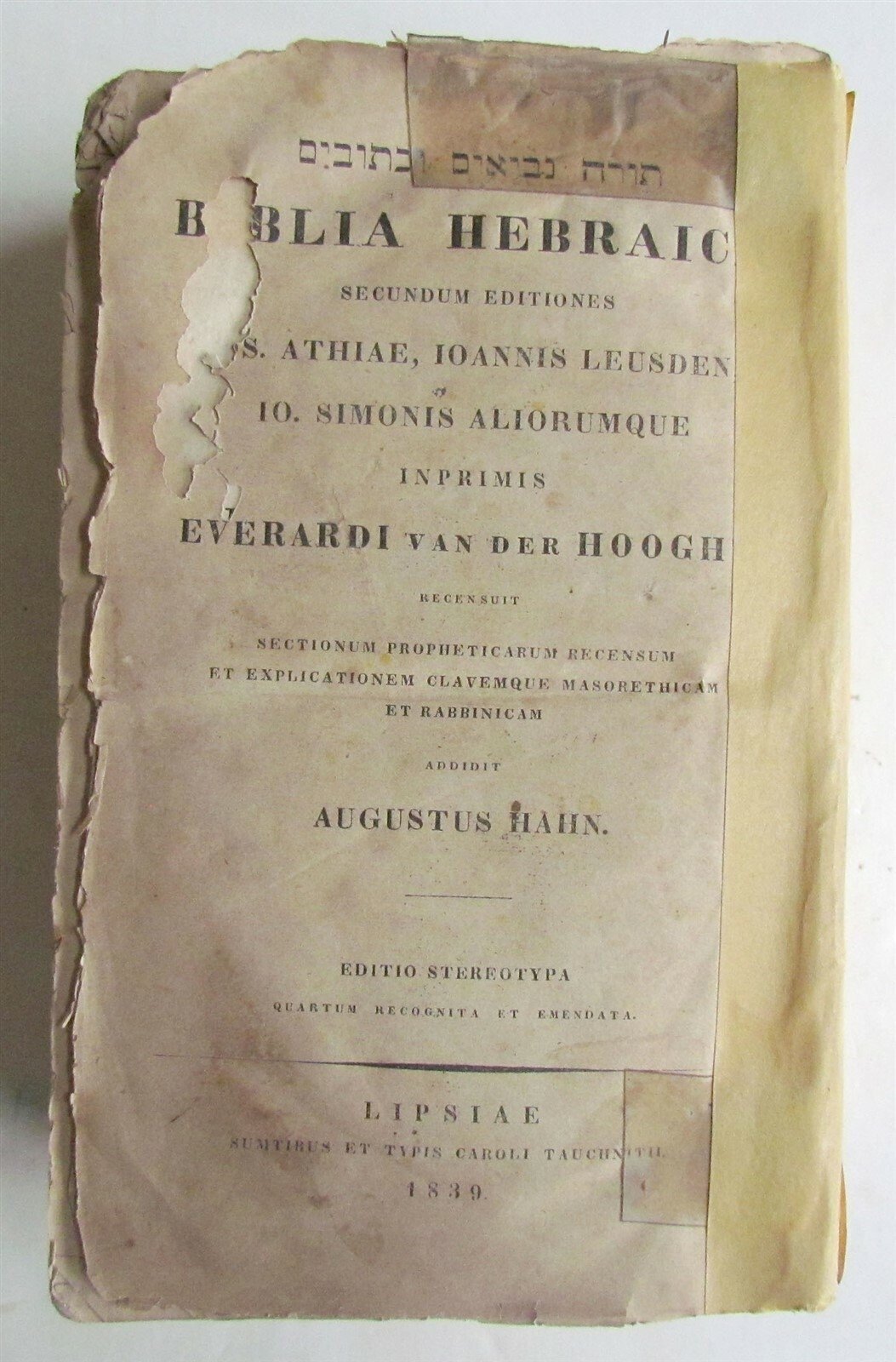BIBLIA HEBRAICA 1839 antique BIBLE Hebrew Judaica Jewish