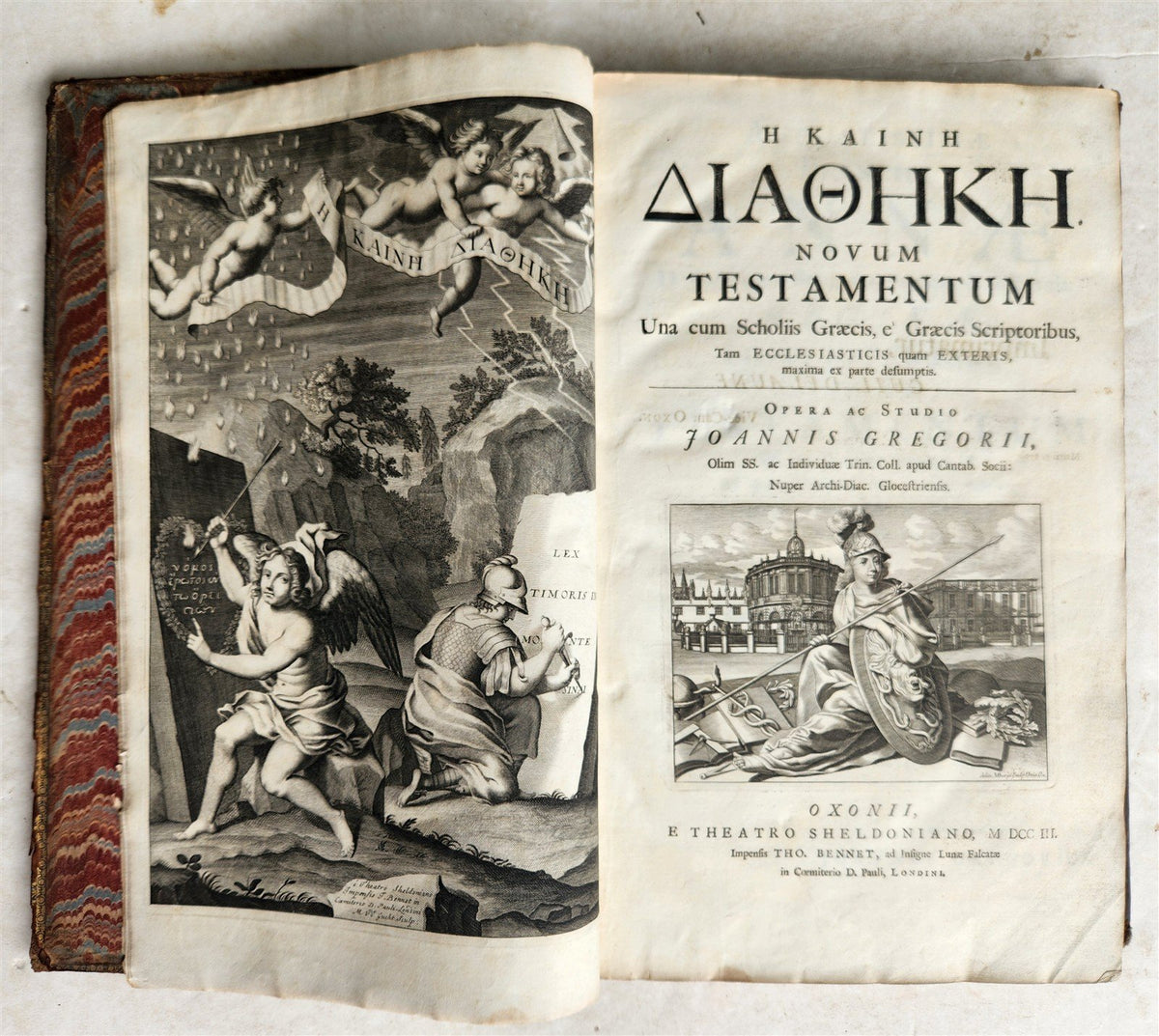 1703 BIBLE in GREEK NEW TESTAMENT antique ILLUSTRATED FOLIO