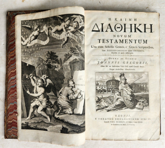 1703 BIBLE in GREEK NEW TESTAMENT antique ILLUSTRATED FOLIO