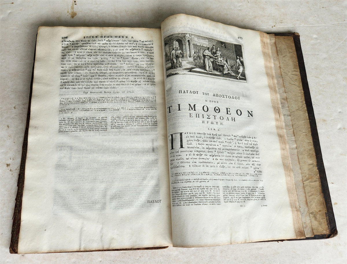1703 BIBLE in GREEK NEW TESTAMENT antique ILLUSTRATED FOLIO