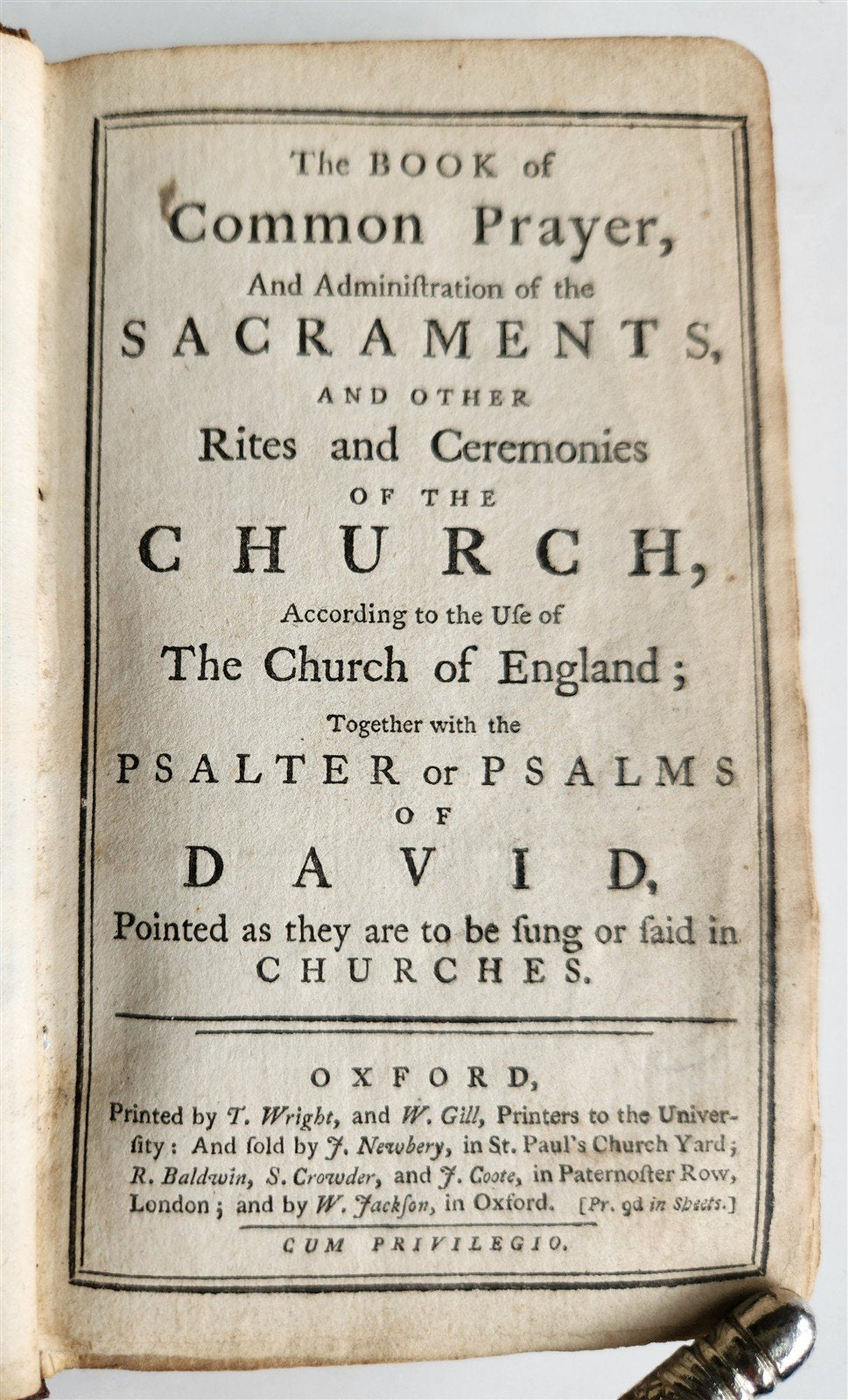 1770s BOOK of COMMON PRAYER w/ PSALTER in ENGLISH antique ILLUSTRATED