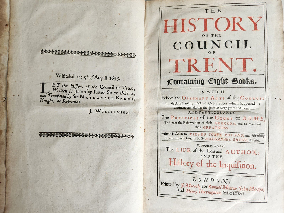 1676 HISTORY of COUNCIL of TRENT in ENGLISH by Paolo Sarpi antique 17th c. FOLIO