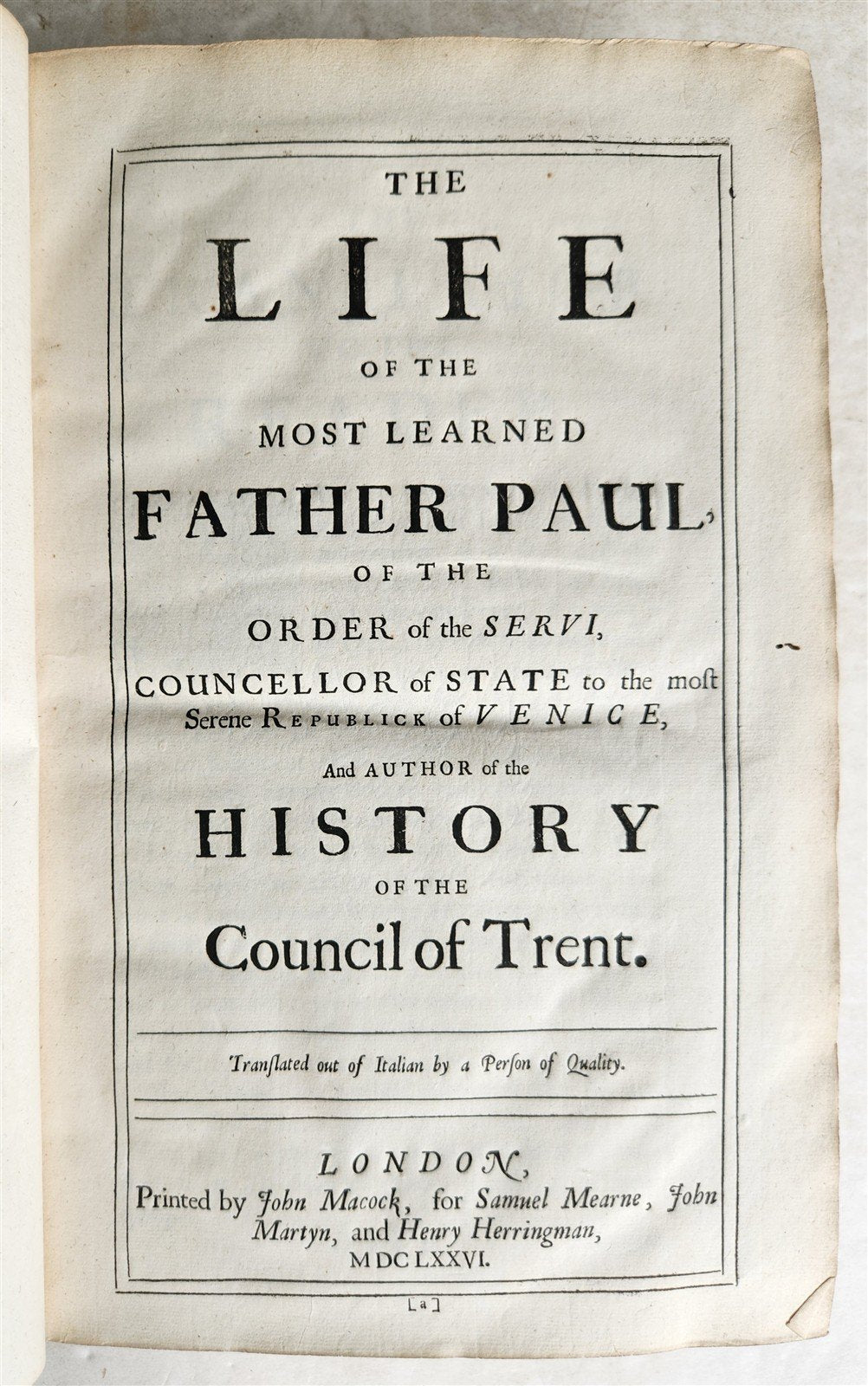 1676 HISTORY of COUNCIL of TRENT in ENGLISH by Paolo Sarpi antique 17th c. FOLIO