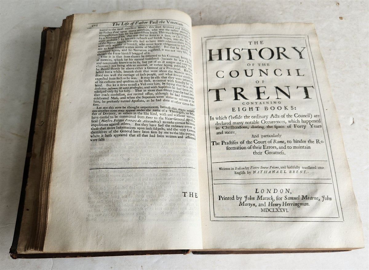 1676 HISTORY of COUNCIL of TRENT in ENGLISH by Paolo Sarpi antique 17th c. FOLIO